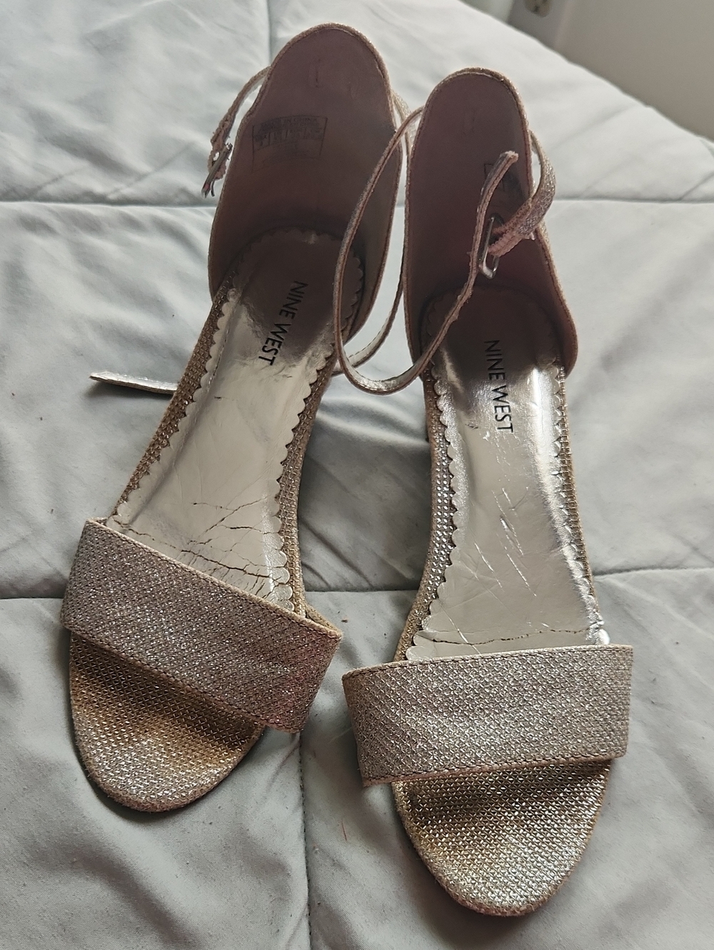 Nine West Women's Silver Glitter Ankle-Strap Heels